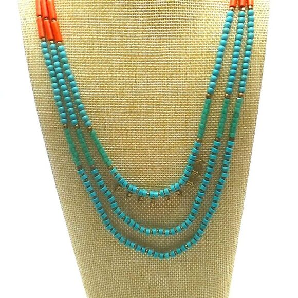 3 Strand Beaded Necklace Silver-tone Round Spacers & Spikes on 2 Leather Cords - Picture 1 of 16